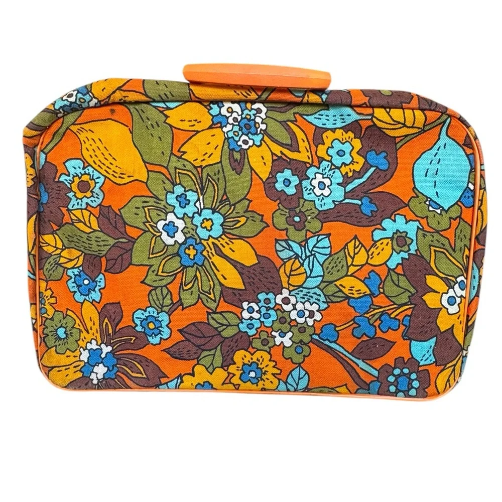 Vintage Floral Orange Travel Suitcase Bag